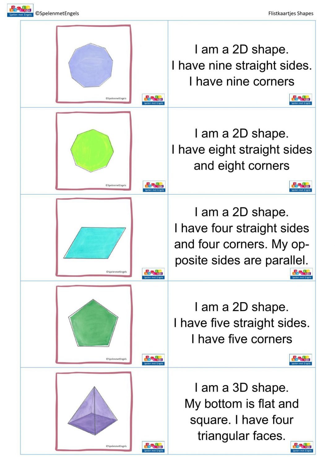 What am I? Shapes 2D en 3D vormen raden Spelen met Engels