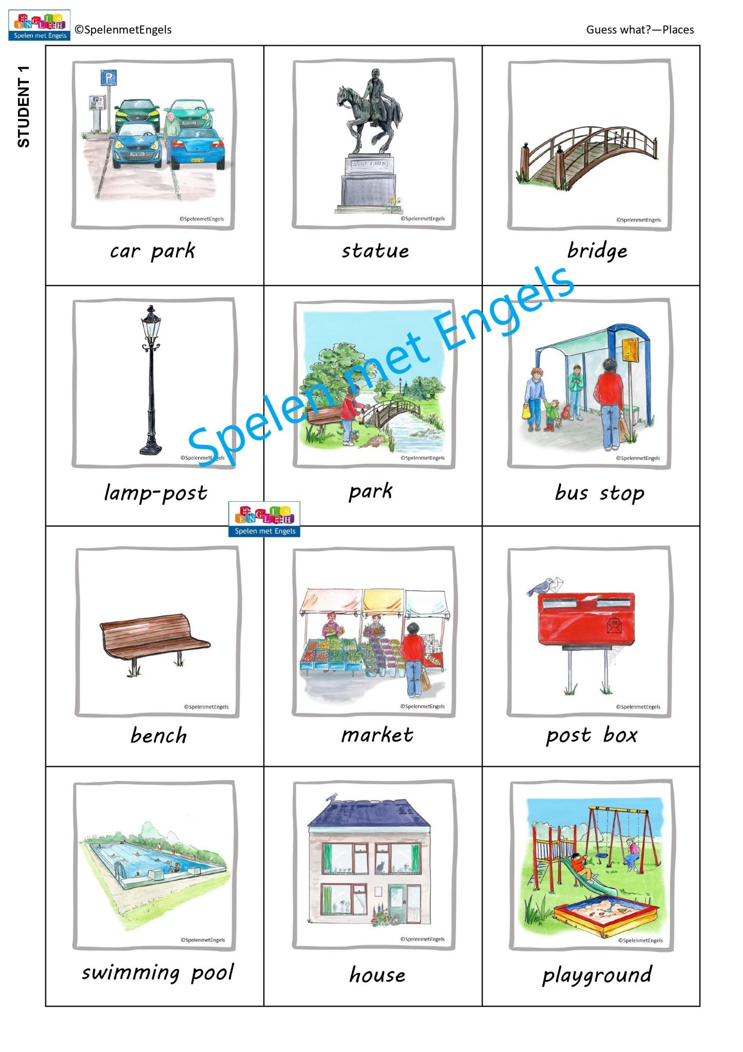 Guess what? Places in town (spel 1) My town Spelen met Engels