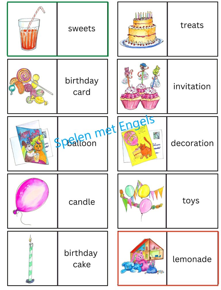 Worksheets Party time (onderbouw) Spelen met Engels