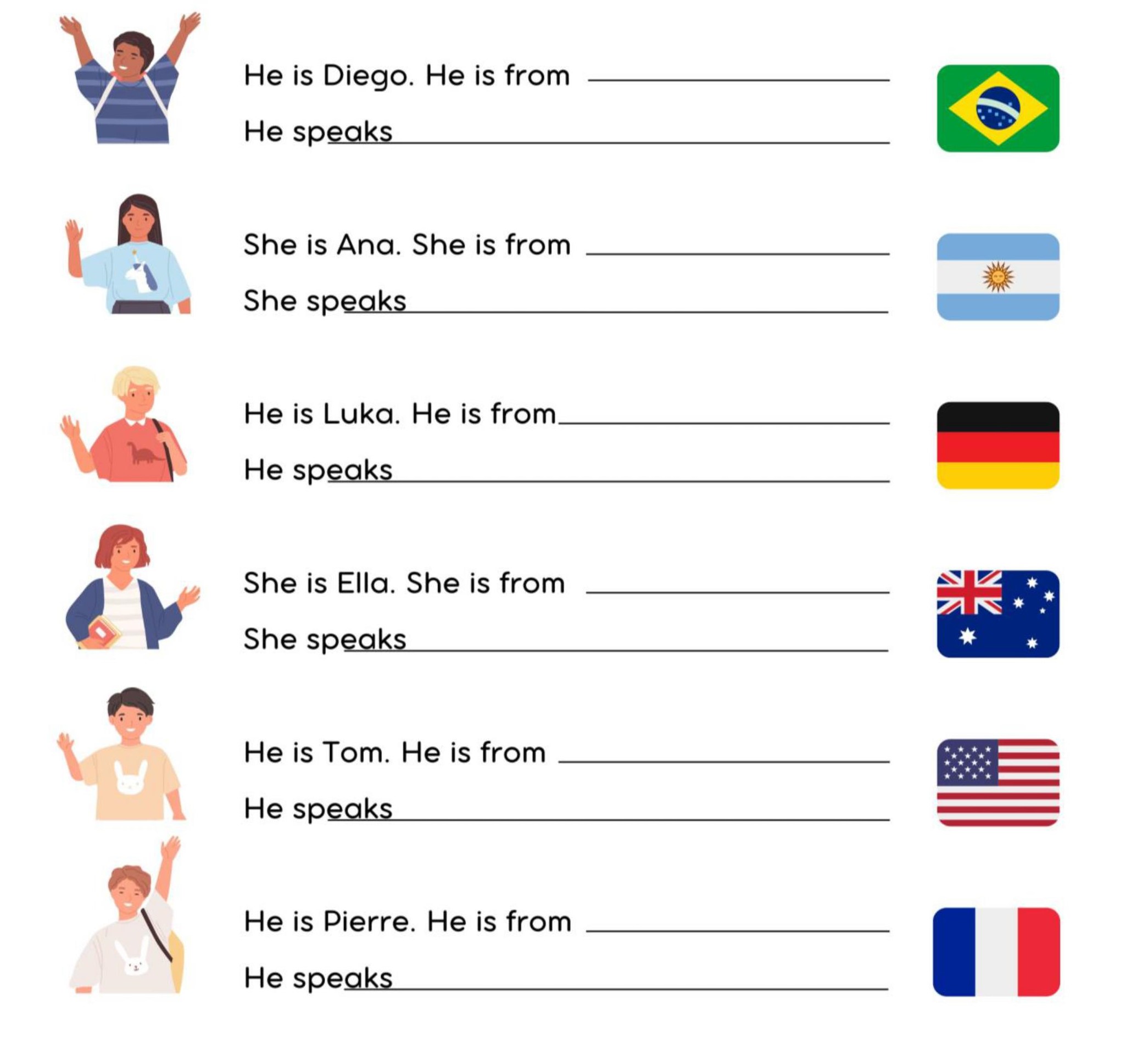 Worksheets Countries and languages